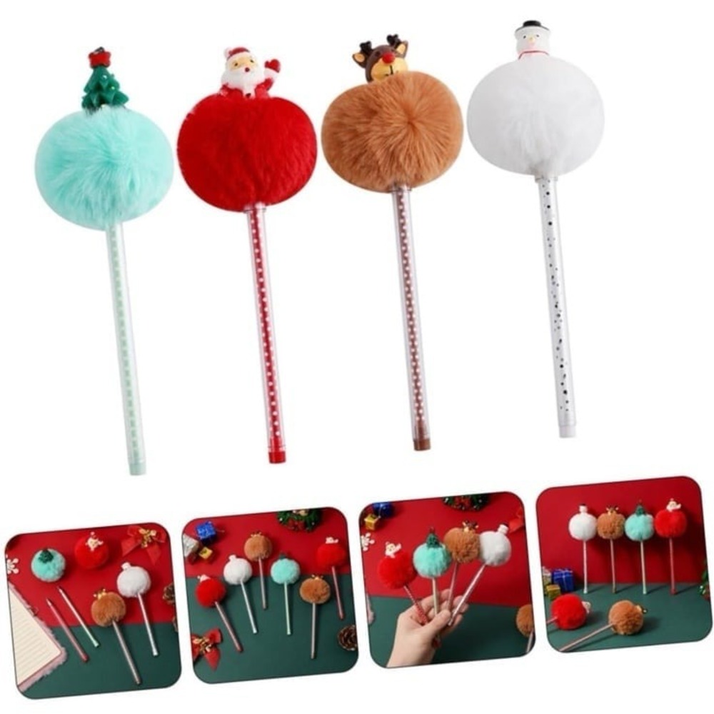 New NUOBESTY 12Pcs Cartoon Christmas Pom‎ Pom Ballpoint Pens Cute Writing Pens